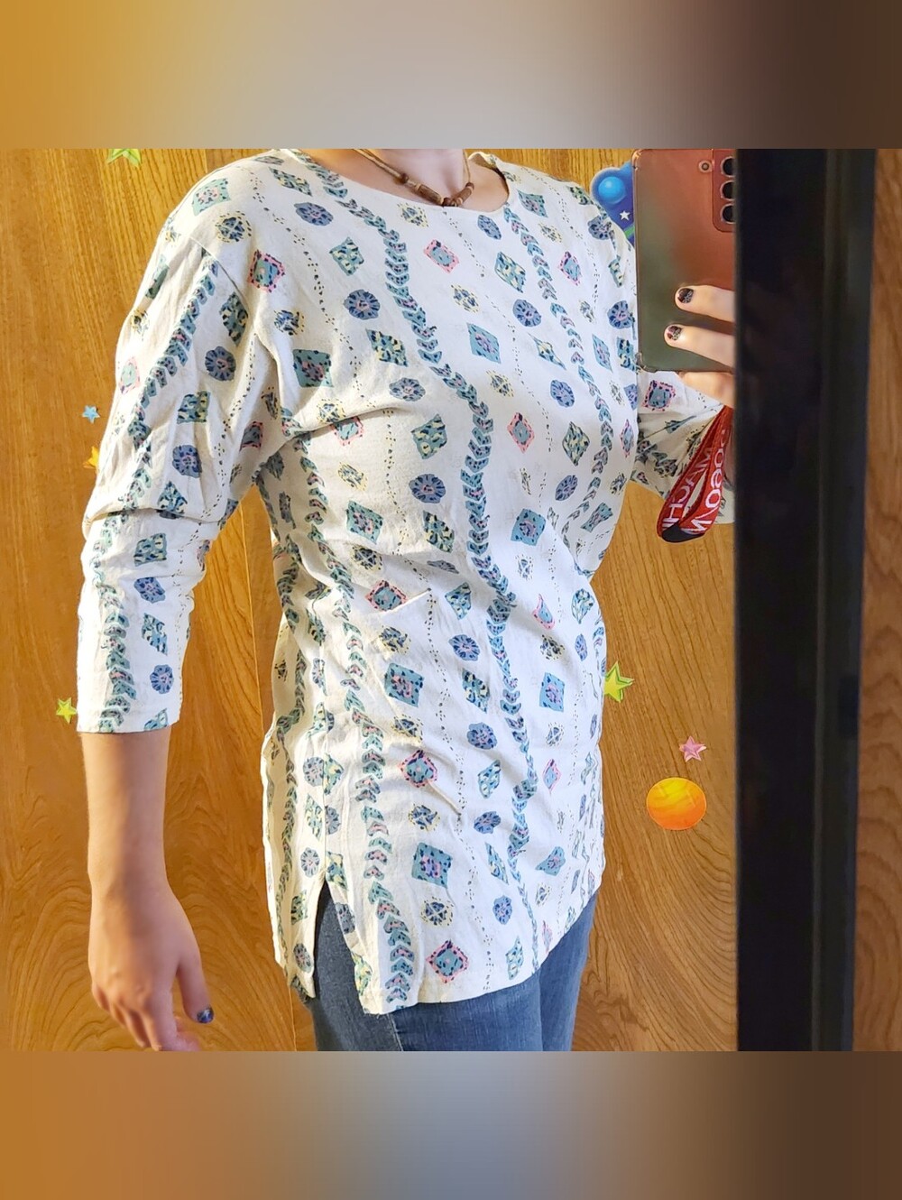 90s Retro Print Hanes Her Way 3/4 Sleeve Top